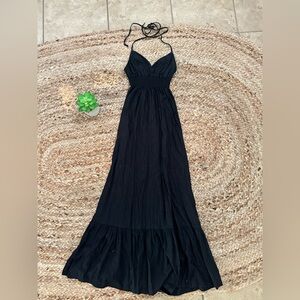 BLACK HALTER MAXI DRESS